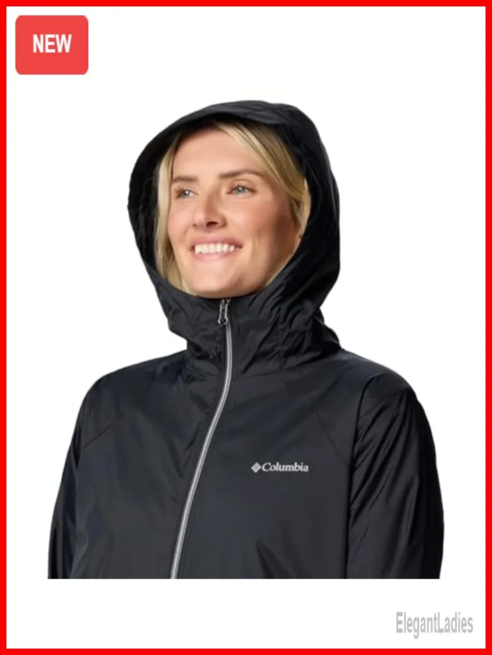 Columbia Women's Nylon Rain Jacket Long Lined Hooded Zipper Pockets